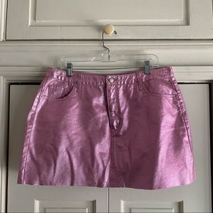 Metallic Pink Denim Mini Skirt